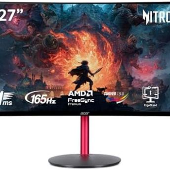 acer Nitro 27" Full HD 1920 x 1080 1500R Curve PC Gaming Monitor | AMD FreeSync Premium | 165Hz Refresh | 1ms (VRB) | ZeroFrame Design | 1 x Display Port 1.4 & 2 x HDMI 2.0 Ports ED270R Mbmiiphx