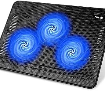 havit HV-F2056 15.6"-17" Laptop Cooler Cooling Pad - Slim Portable USB Powered (3 Fans), Black/Blue