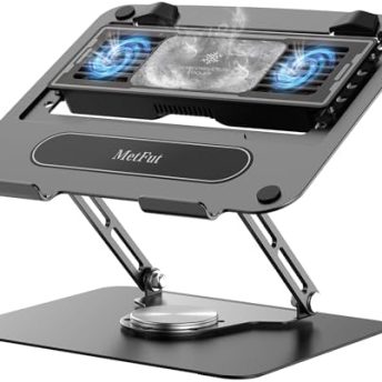 Laptop Cooling Pad with Detachable Fan & Thermoelectric Cooler, Adjustable Height & Angle, 360 Rotation Base, Carbon Steel Framework, Ultra-Quiet & Super Sturdy for up to 15.6” Laptop