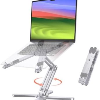 OMOTON 360° Rotating Laptop Stand Riser for Desk, Ergonomic Foldable Computer Stand Adjustable Height Angles for Collaborative Work, Easy Storage Fit Macbooks,All Laptops up to 16 inches, Silver