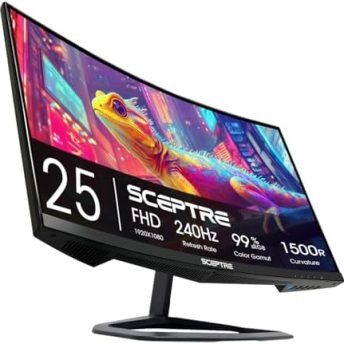 Sceptre New Curved 24.5-inch Gaming Monitor up to 240Hz 1080p R1500 1ms DisplayPort x2 HDMI x2 Blue Light Shift Build-in Speakers, Machine Black 2025 (C255B-FWT240 Series)