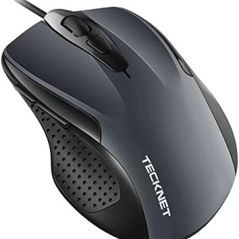 TECKNET USB Wired Mouse, 6-Button Corded Computer Mouse with 4 Adjustable DPI, Optical Computer Mice with Ergonomic Design and 5FT Cord for Laptop, Chromebook, PC, Desktop, Mac, Notebook-Gray