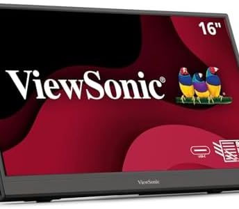 ViewSonic VA1653 16 Inch 1080p FHD IPS Portable Monitor with Eye Care, Built-in Stand, USB C, Mini HDMI, and Protective Case External Second Screen for Laptops, PC, Mac, and Gaming Consoles