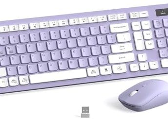 Wireless Keyboard and Mouse Combo, Full-Sized Wireless Keyboard and Adjustable DPI Mouse, 2.4GHz USB Receiver, Silent Keyboard and Mouse for PC, Windows, MAC, Desktop, Laptop(Purple)