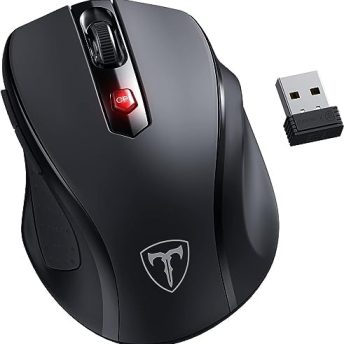 Wireless Mouse, D-09 Computer Mouse USB Cordless Mice for Laptop, Ergo Grips, Lightspeed 5-Level 2400 DPI, 16 Months Battery, Portable for PC Mac Chromebook (Black)