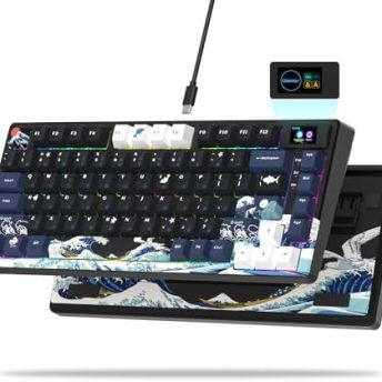 Womier S-K80 75% Keyboard with Color Multimedia Display Mechanical Gaming Keyboard Creamy Sound, Wired Hot Swappable Gasket Mount RGB Custom Key board, Pre-lubed Stabilizer for Mac/Win, Black Kanagawa